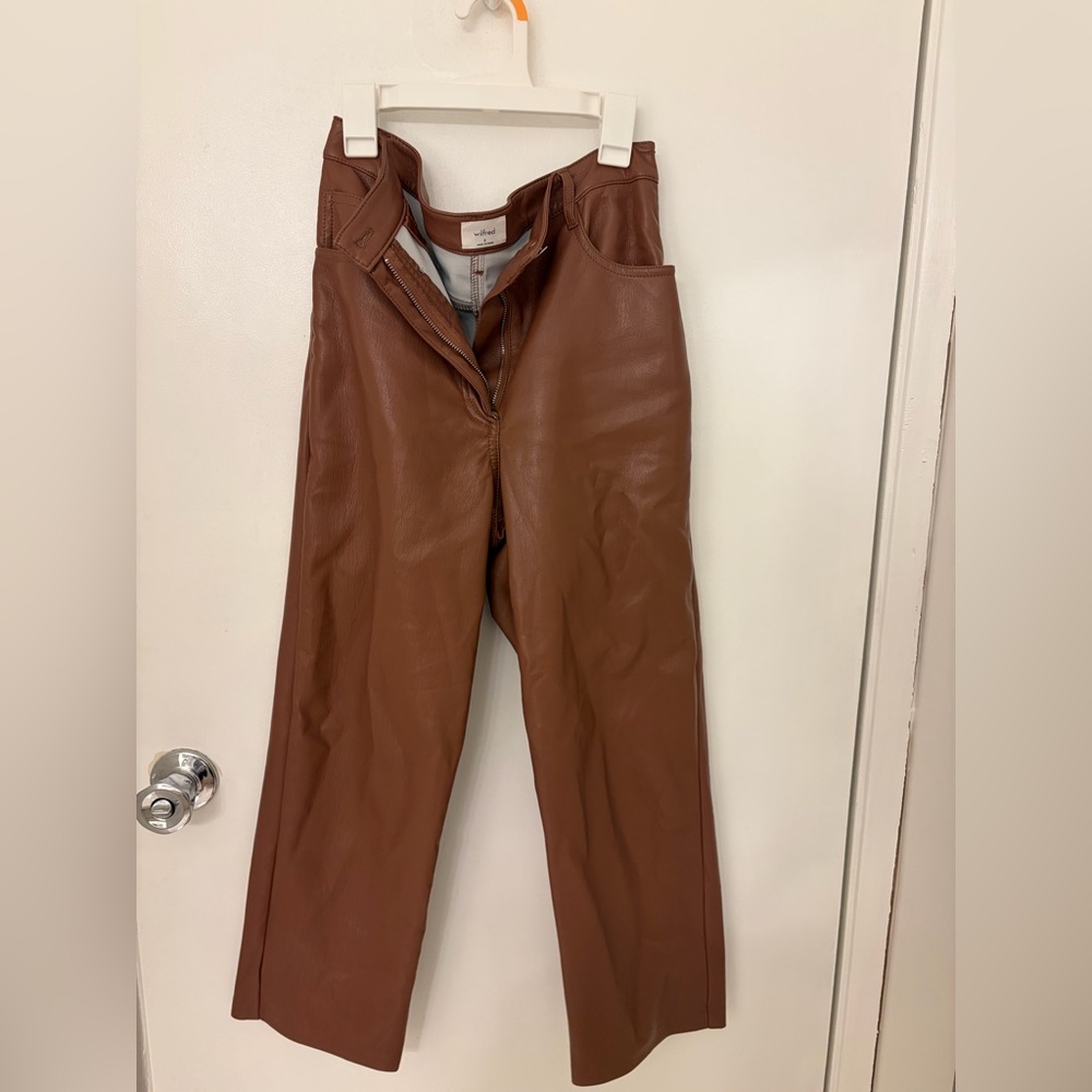 Wilfred Brown Leather-Look Chinos